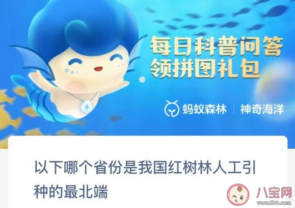 以下哪个省份是我国红树林人工引种的最北端 神奇海洋11月16日答案介绍