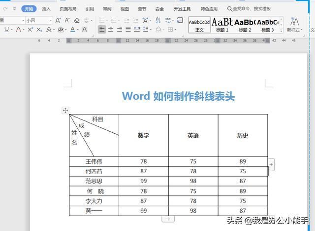 word怎样绘制斜线表头（办公软件word基本操作）