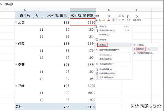 wps如何用数据透视汇总多个表格（数据透视表数据排序技巧）(4)