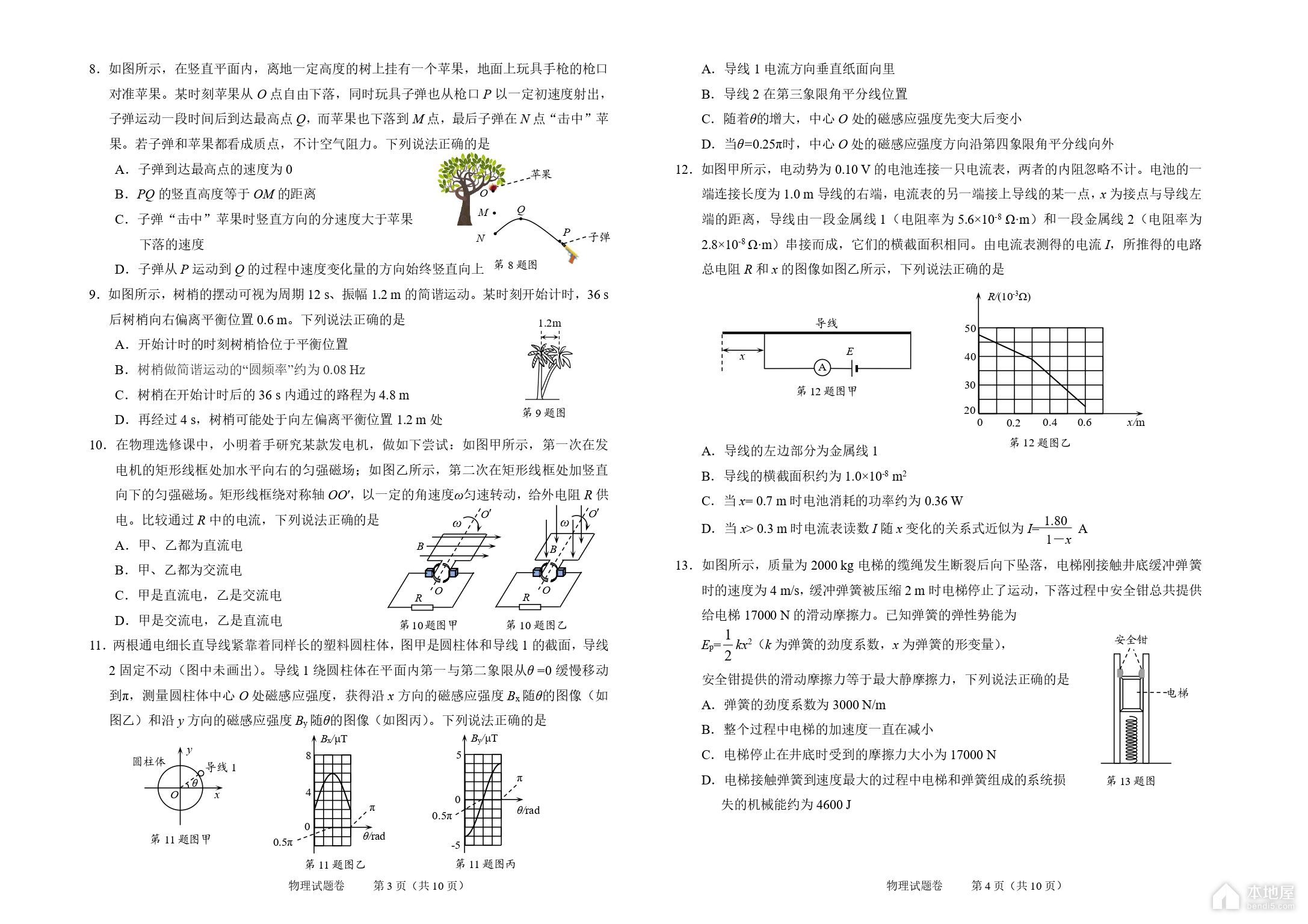 绍兴市高三二模物理试题及参考答案（2023）