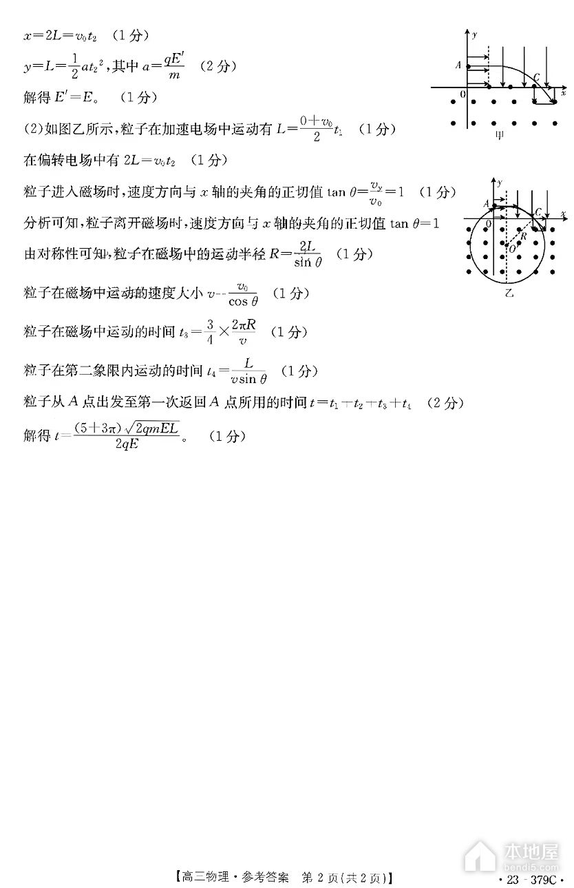 湛江高三二模物理试题及参考答案（2023）