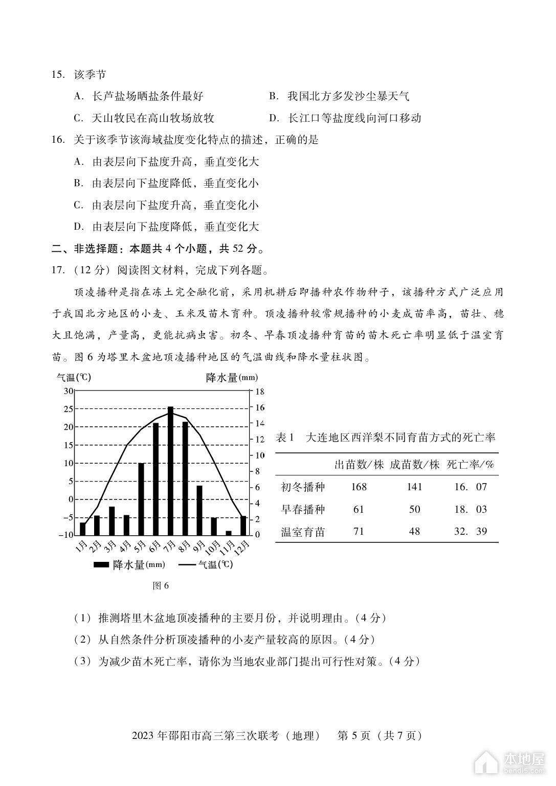 邵阳市高三三联地理试题及参考答案（2023）