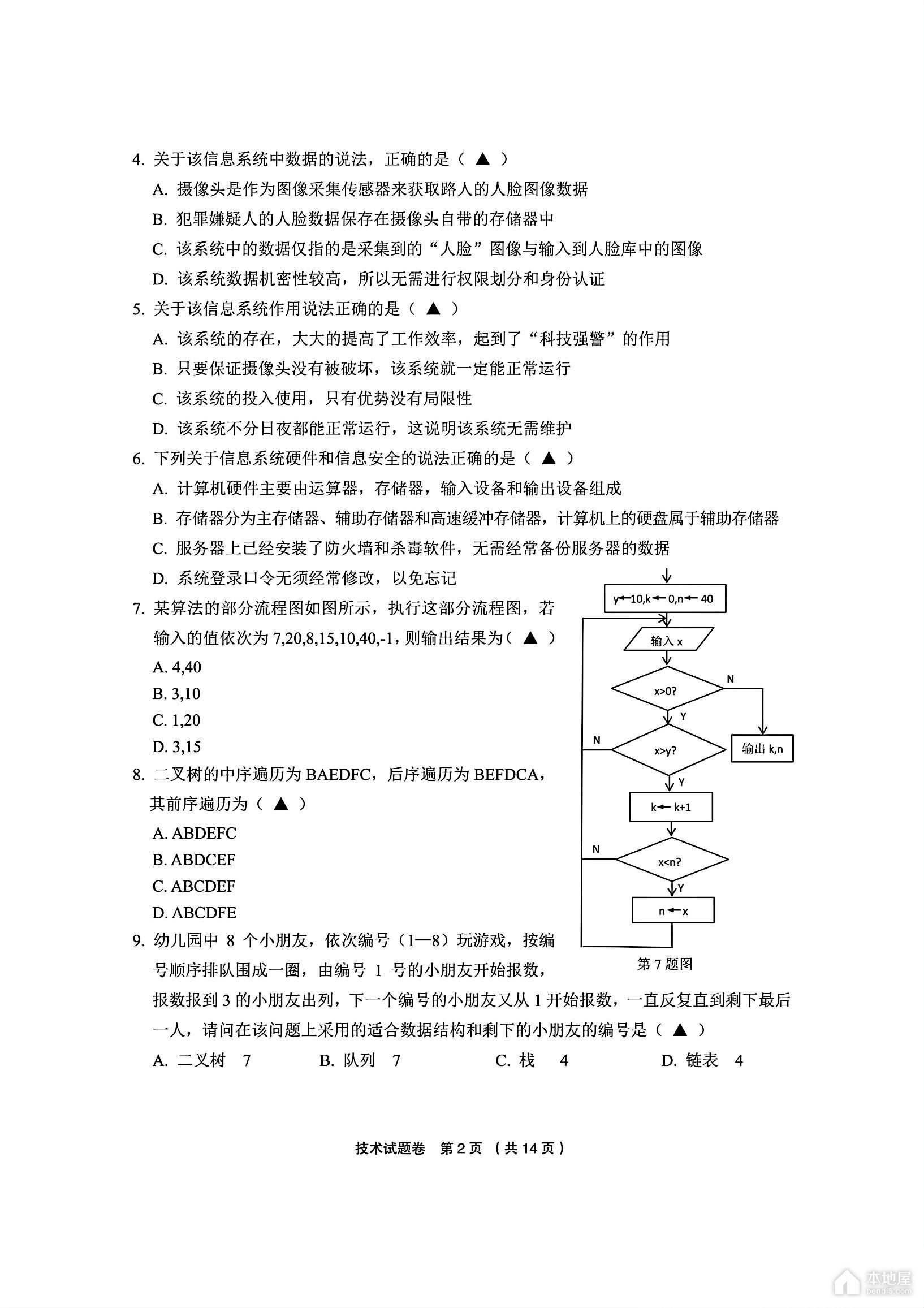 金丽衢十二校高三二联技术试题及参考答案（2023）