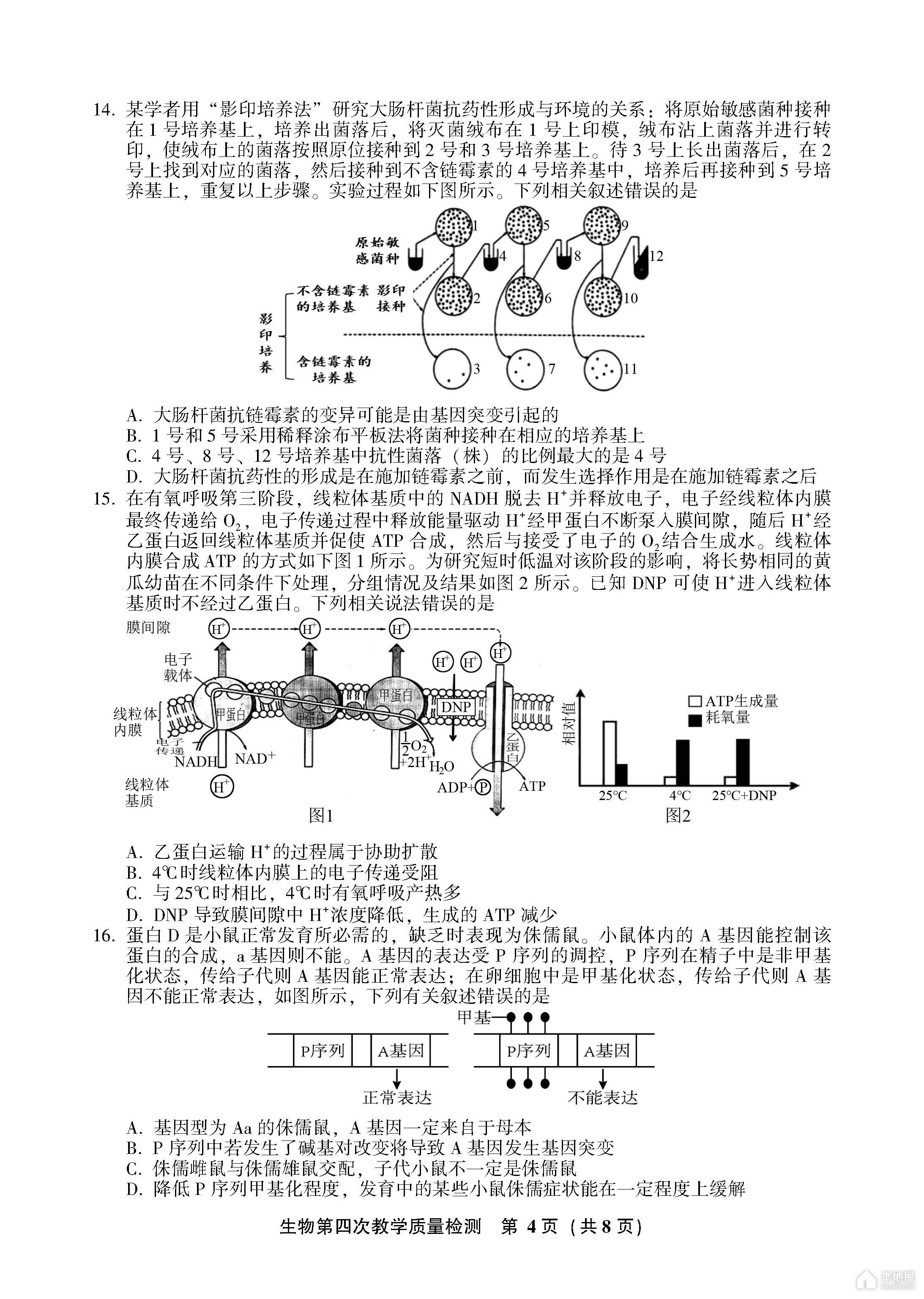 漳州市高三四检生物试题及参考答案（2023）