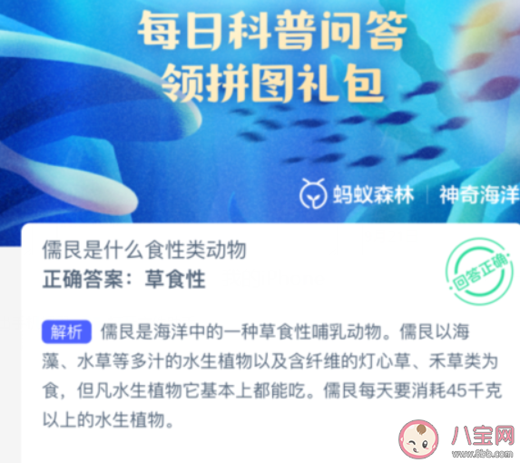 儒艮是什么食性类动物 神奇海洋9月21日答案